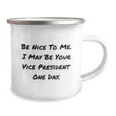 Funny Vice President Gifts for Men, Vice President Christmas Unique Mugs, Camping Mug with Inspirational Quote 'Be Nice To Me' for VP Lover, Gifts from Friends to Family - Image 2